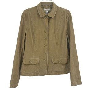 Talbots Beige Stretch Corduroy Blazer Women's Size 16 Button Front Long Sleeves
